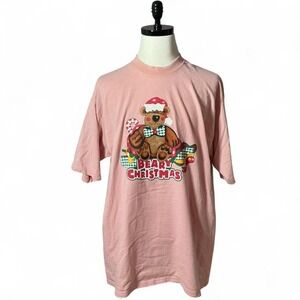 Vintage Beary Christmas T Shirt Fruit of‎ the Loom LoftEez XL Pink Holiday
